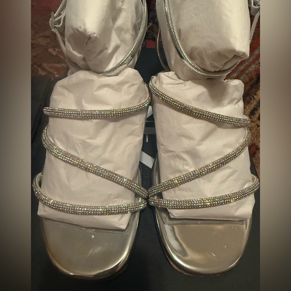 INEZ Sofia Silver Metallic Mid-Heel Sandals with Crystals - Picture 9 of 9